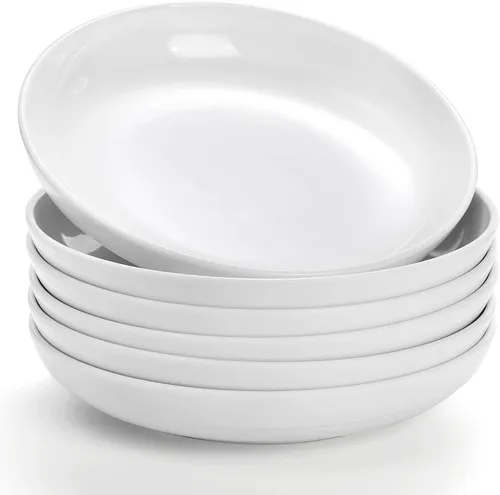 Fasmov Tazones de melamina para pasta, paquete de 6 cuencos grandes de 8 pulgadas y 20 onzas, cuencos de ensalada poco profundos, platos profundos