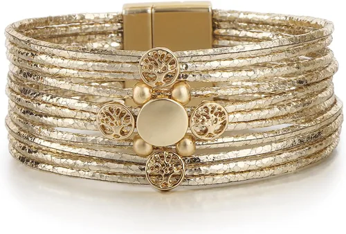 Miniatura 20 de Edoneery - Pulsera envolvente de cuero para mujer, brazalete de puño de múltiples capas hecho a mano estilo bohemio con cuentas de cristal
