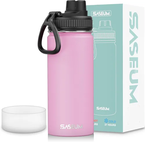 Miniatura 28 de SASEUM Botella de agua de acero inoxidable de 12 onzas, botella aislada sin BPA con tapa de boquilla a prueba de fugas, botella de metal de boca