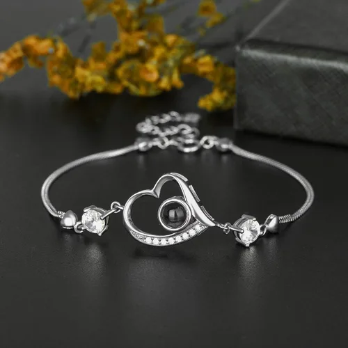 Miniatura 10 de Godchoices Pulsera de fotos personalizada, pulsera de proyección de fotos con imagen en el interior, collar con texto en inglés "I Love You