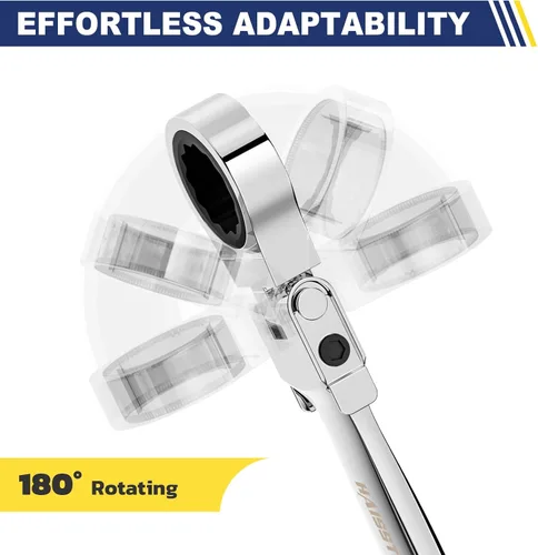 Miniatura 4 de haisstronica Juego de 13 llaves combinadas de trinquete de cabeza flexible con adaptador de 3/8 pulgadas, herramienta de llave de trinquete SAE
