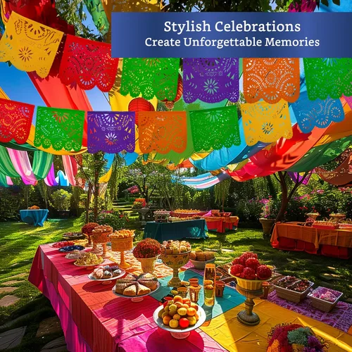 Miniatura 5 de Pancartas de fiesta mexicana (paquete de 2 con 10 banderas de plástico por bandera), papel picado mexicano para fiesta, papel picado de plástico