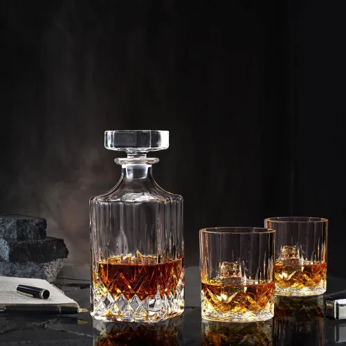 Miniatura 2 de Juego de decantador de whisky cuadrado de 23Oz con 2 vasos en caja, juego de decantador para licor de scotch, juego de decantadores de vino y whisky