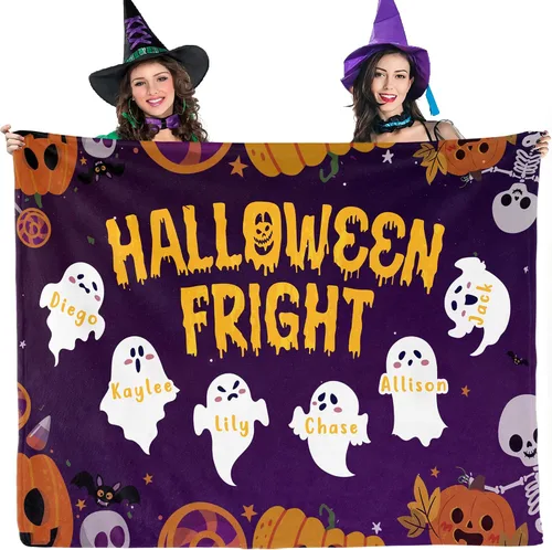 Youltar Regalos temáticos de Halloween, manta de Halloween personalizada con nombre, regalos personalizados de Halloween para mujeres, hombres,