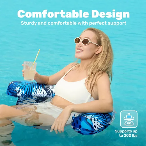 Miniatura 4 de Sloosh Flotadores de piscina para adultos, paquete de 2 sillas inflables de fideos con eslinga de tela suave, flotador flotante para piscina