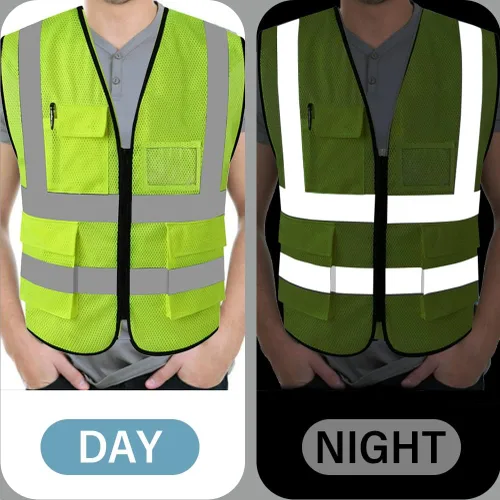 Miniatura 4 de FEimaX Chaleco de seguridad de alta visibilidad, chaleco de trabajo reflectante de malla para hombres y mujeres con bolsillos y cremallera, cumple