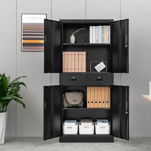Miniatura 8 de Wanfu Gabinete de almacenamiento de metal, gabinete de almacenamiento con bloqueo de 71 pulgadas con estantes ajustables y 2 cajones, gabinetes