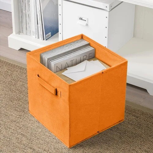Miniatura 6 de PowerKing Cubos de almacenamiento plegables con asas, contenedores plegables de tela para estantes de armario, contenedores de almacenamiento Naranja