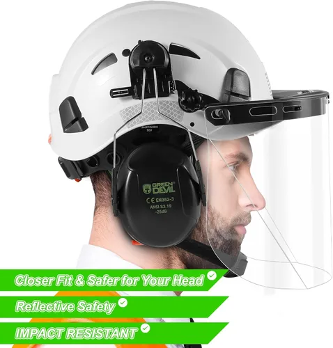 Miniatura 5 de Casco de Seguridad Forestal Casco de Motosierra con Visera Transparente Completa de Policarbonato y Orejeras 3 en 1 Casco Duro Forestal Protector