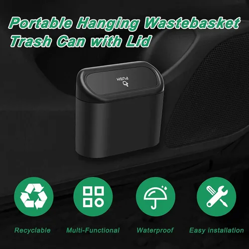 Miniatura 3 de AHIER Cubo de basura pequeño para automóvil con tapa, mini cubo de basura de plástico portátil para colgar con 30 bolsas para automóviles, oficina