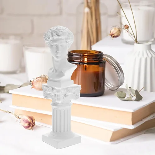Miniatura 2 de HOMSFOU Estatua griega de David, escultura de resina de mitología, pilares romanos blancos, columnas griegas, figura de artista de cabeza de David