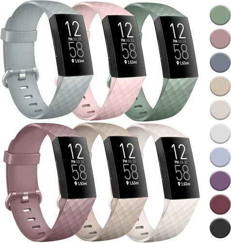Tobfit Paquete de 6 correas deportivas compatibles con Fitbit Charge 4 / Fitbit Charge 3 bandas para mujeres y hombres, correas de silicona suave