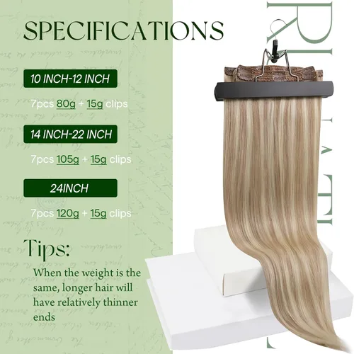 Miniatura 5 de RUNATURE - Extensiones de cabello humano natural real Remy con pinzas, extensiones de cabello corto, lacio y sedoso, color rubio ceniza, 12