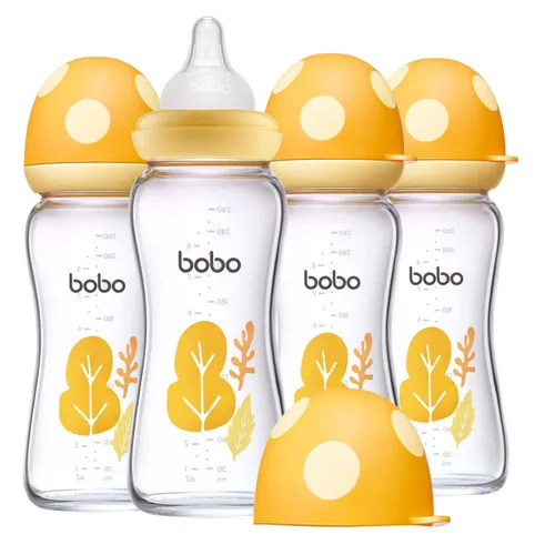 Miniatura 33 de YOHKOH Biberón de vidrio natural con pezón de flujo lento de nivel 1, biberones anticólicos para recién nacidos, botella de vidrio de cuello ancho