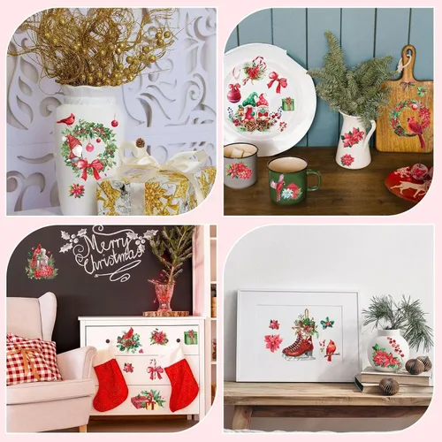 Miniatura 5 de BBTO 12 hojas de transferencia de Navidad para manualidades y muebles, calcomanías de transferencia de Navidad, calcomanías de invierno para madera