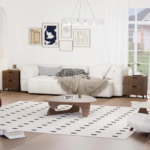 Miniatura 44 de Royal Windsor Mesita de noche acanalada con 3 cajones, mesa auxiliar lateral, armario de almacenamiento de acento, mesita de noche moderna