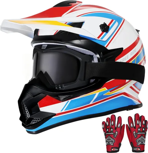 Miniatura 11 de Casco de motocross para niños, casco de motocross para niños, casco de motocross para todoterreno, UTV, BMX, casco de motocicleta con guantes