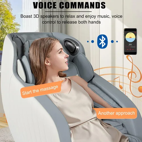 Miniatura 6 de PayLessHere Sillón de masaje de cuerpo completo, gravedad cero SL-Track reclinable elástico con altavoz Bluetooth 3D con terapia de calor integrado