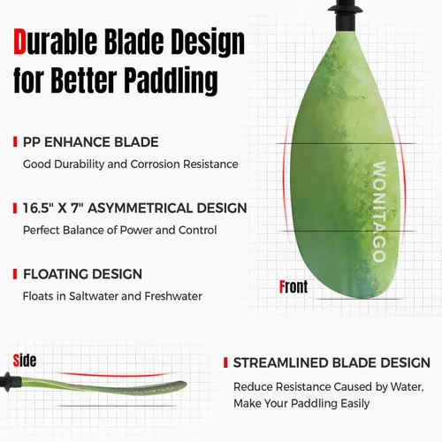 Miniatura 3 de Remos de Kayak con Eje de Aleación y Pala de PP, Remos Flotantes para Kayak, Ajustables 230-250 cm/90-98 Pulgadas, 210-230 cm/82-90 Pulgadas Verde
