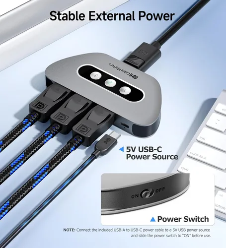 Miniatura 6 de Cable Matters Conmutador DisplayPort 1.4 de 32.4 Gbps con control remoto, 3 entradas 1 salida, compatible con 8K 60Hz / 4K 240Hz, conmutador