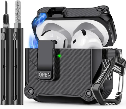Miniatura 10 de Inesore Funda compatible con AirPods de 4ª generación, con kit de limpieza, interruptor automático seguro para la nueva funda de carga Airpods 4