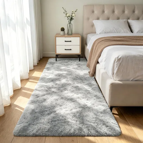 Miniatura 24 de Alfombra peluda para dormitorio, sala de estar, 2 x 6 pies, antideslizante, esponjosa, suave, alfombra lanuda beige y blanca para sala de estar