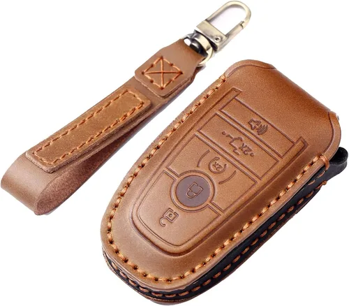 Miniatura 11 de Funda de cuero para llave de auto para Ford F-150 Mustang, llave inteligente con mando a distancia, funda de 5 botones, color negro