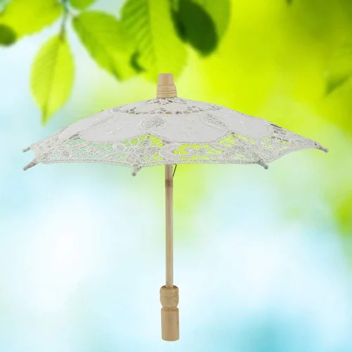 Miniatura 4 de Diyeeni Paraguas de novia, elegante sombrilla de bordado de algodón con encaje floral hecho a mano, sombrilla con mango de madera para bodas