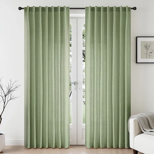Miniatura 11 de CUCRAF Cortinas de lino beige natural que no se transparentan, cortinas de privacidad semitransparentes de 72 pulgadas, cortina de filtrado de luz