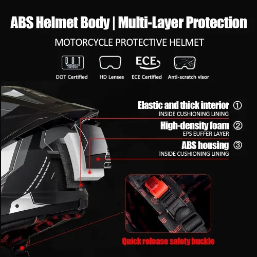 Miniatura 2 de Casco integral Bluetooth para motocicleta aprobado por DOT, casco modular para motocicleta con visera solar incorporada, puertos de ventilación