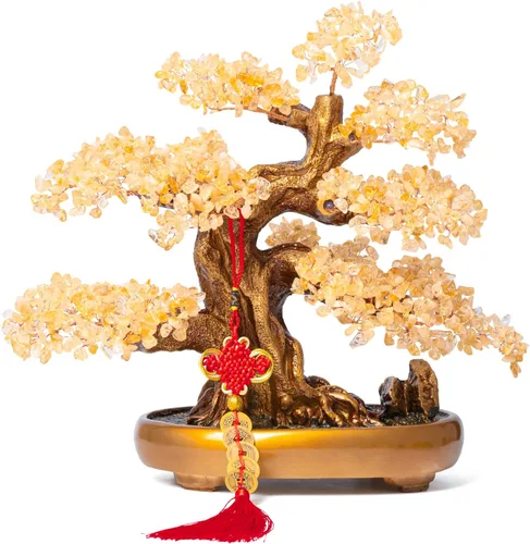 Árbol bonsái de cristal de citrino natural, árbol de la vida, gran árbol de chakras de dinero Feng Shui para la suerte y la riqueza decoración de