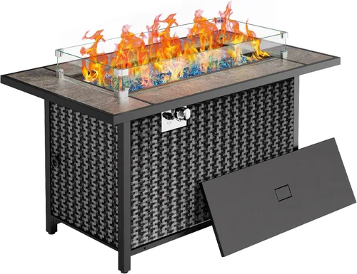 Miniatura 10 de Ciays Protector de viento de vidrio de 28 pulgadas / 32 pulgadas para fogata de propano, se adapta a mesa de gas de acero de 50,000 BTU, funciona
