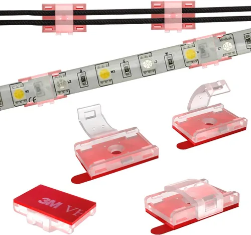 ATB- Tira de luces LED autoadhesivas para montaje y clips, soporte de tira LED, clips organizadores de cables para vehículos, gabinetes, debajo del
