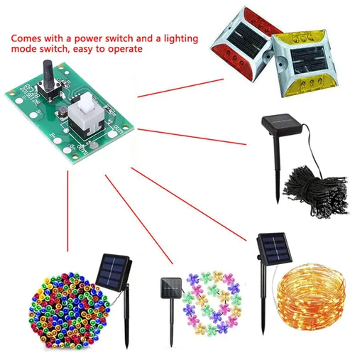 Miniatura 2 de Oumefar Módulo controlador de cadena de lámpara solar, placa de circuito de 1.2 V con 8 modos y accesorios de luz de interruptor, corriente máxima