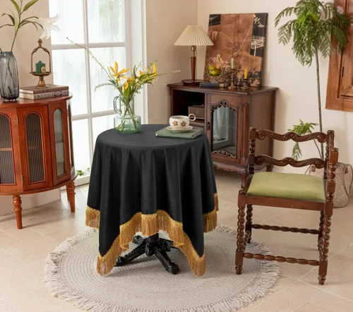 Miniatura 2 de F-CHU Manteles cuadrados pequeños de 36 x 36 pulgadas, mantel redondo pequeño de terciopelo color negro sólido para mesita de noche, mesita