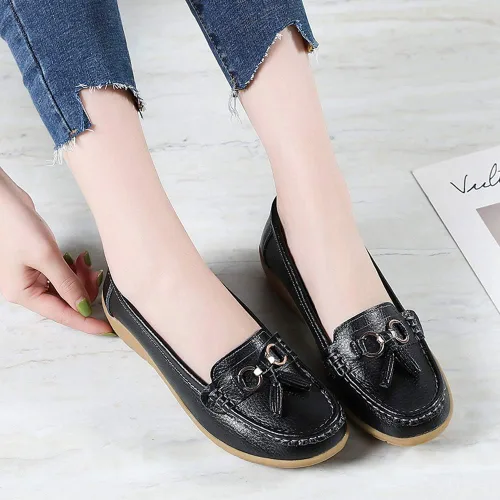 Miniatura 4 de Zapatos mocasines para mujer, mocasines clásicos de cuero, zapatos casuales sin cordones, mocasines cómodos para caminar, zapatos de suela suave