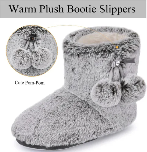 Miniatura 3 de DL Pantuflas bonitas para mujer, con forro polar mullido, espuma viscoelástica, zapatos de casa, para invierno, con pompones