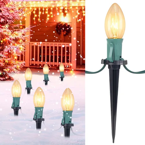 Miniatura 16 de Brightown Tira de luces LED estilo sendero de Navidad para exteriores; tira de 20 luces LED C9 de 25.7 pies con 20 estacas interconectables y a