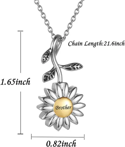 Miniatura 2 de Joyería de cremación de girasol para cenizas para mujeres, recuerdo de acero inoxidable, colgante conmemorativo, collar de urna de cremación