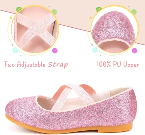 Miniatura 6 de Zapatos planos de ballet de princesa con purpurina para niñas, zapatos de vestir para niña, zapatos de vestir para niña, zapatos de princesa de boda