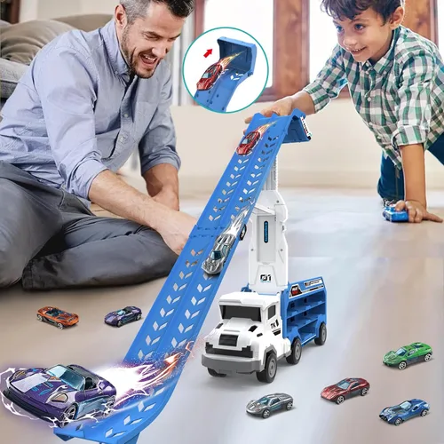 Miniatura 6 de Juguetes de coche y camiones para niños pequeños, camiones de transporte de juguete para niños de 3 a 5 y 4 a 8 años, juegos de pistas de carreras