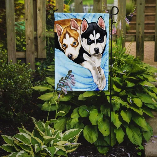 Miniatura 2 de Caroline's Treasures AMB1327GF - Bandera de jardín con diseño de ángeles de nieve y husky siberiano, bandera decorativa para patio exterior, patio