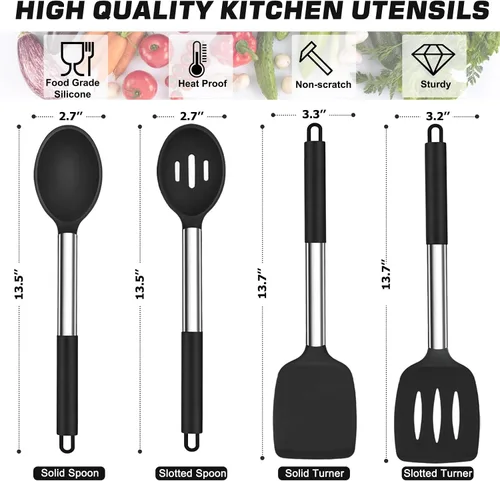 Miniatura 2 de TeamFar Juego de utensilios de cocina, 4 piezas de silicona utensilios de cocina juego de espátulas y cucharas con mango de acero inoxidable