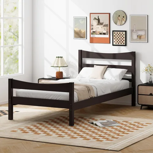 Miniatura 3 de Giantex - Marcos de cama individual de madera con cabecero, cama moderna con plataforma y soporte de listones de madera, espacio de almacenamiento