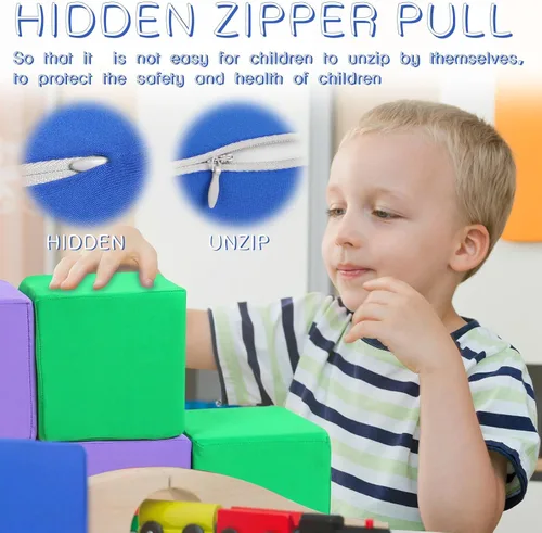 Miniatura 4 de Bloques de espuma para niños pequeños, 12 piezas de tela cubierta en 2 tamaños, juegos de bloques apilables, colorido juego suave para niños, idea