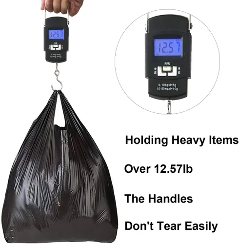 Miniatura 4 de LazyMe Bolsas para camisetas, bolsas de plástico negras con asas para comestibles y compras al por menor, bolsas de plástico para negocio, 12 x 20