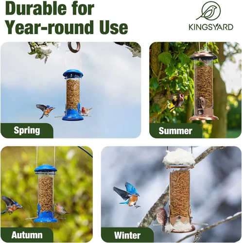 Miniatura 8 de Kingsyard Alimentador para Azulejos Mejorado para Colgar al Aire Libre, Tubo de Metal para Gusanos de la Harina con Percha Ensanchada para Pájaros