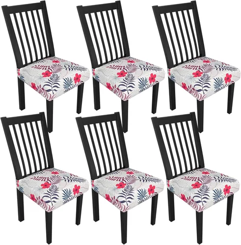 Miniatura 141 de Juego de 4 fundas elásticas para sillas de comedor, fundas para sillas de comedor con estampado floral, fundas para asientos de sillas con estampado