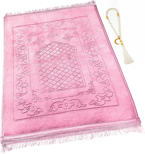 Miniatura 10 de Alfombra de oración musulmana con cuentas de oración Tasbih, suave y grande para oración islámica mate, alfombrilla de oración islámica acolchada