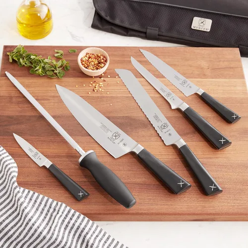Miniatura 6 de Mercer Culinary Züm - Juego de cuchillos forjados en rollo, 7 piezas, color negro